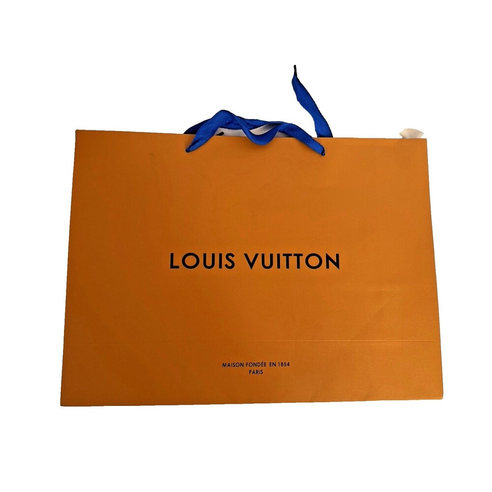 Louis Vuitton Large Orange Paper Shopping Gift Bag Blue Handles 17x12.25x5 LV